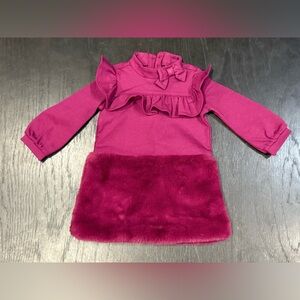 Janie & Jack Faux Fur Ponte Dress Burgundy 6-12 Months